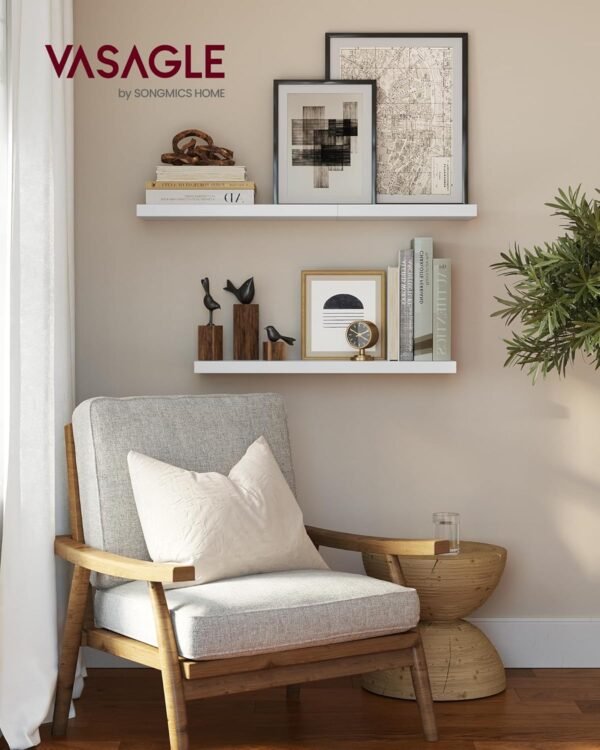 Explore high-quality Vasagle Wall Shelf 2 Set, Floating Shelf, 8 x 23.6 x 1.5 inch, Display Shelf for Picture Frame, Decoration, Hanging Shelf for Living Room, Kitchen, White ULWS056W01 - Image 3