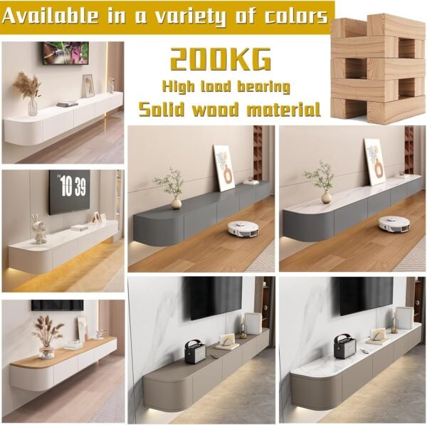 Grab affordable Wall mounted floating TV stand cabinet with cable management and storage shelf for living room and bedroom - Stylish white design (86.6 inches) - Image 4