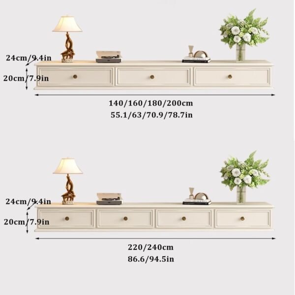 Buy recommended Modern wall mounted TV unit Worm White American Style Floating Media Shelf, Space-saving Storage Cabinet for Living Room, 140cm/55.1in, Stylish and functional design. - Image 3
