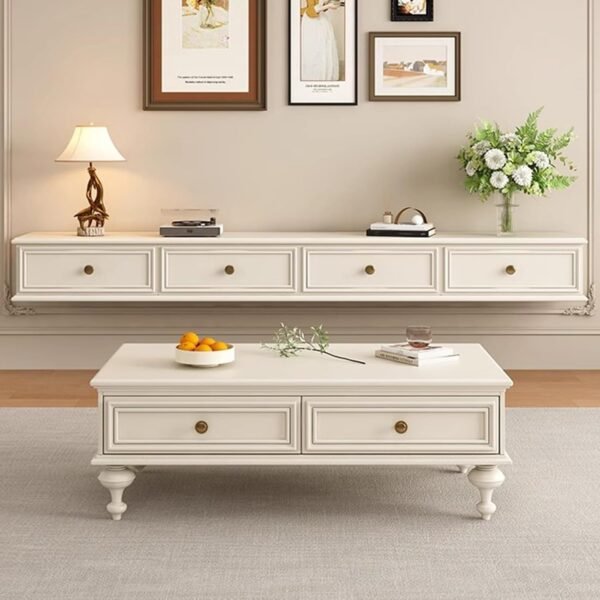 Buy recommended Modern wall mounted TV unit Worm White American Style Floating Media Shelf, Space-saving Storage Cabinet for Living Room, 140cm/55.1in, Stylish and functional design. - Image 4