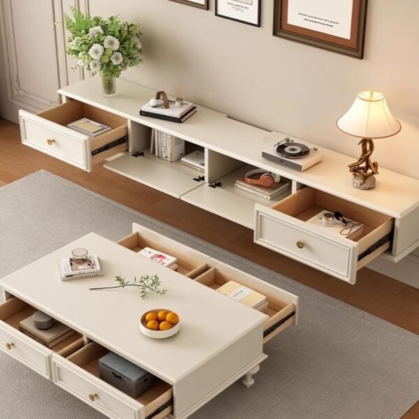 Buy recommended Modern wall mounted TV unit Worm White American Style Floating Media Shelf, Space-saving Storage Cabinet for Living Room, 140cm/55.1in, Stylish and functional design. - Image 6