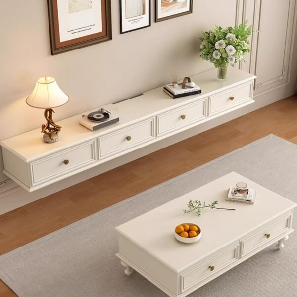 Buy recommended Modern wall mounted TV unit Worm White American Style Floating Media Shelf, Space-saving Storage Cabinet for Living Room, 140cm/55.1in, Stylish and functional design. - Image 8