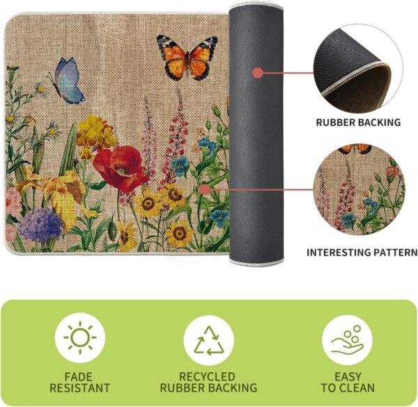 Buy affordable Artuido Mode Wood Flowers Butterfly Spring Kitchen Mat Set 2, Seasonal Home Decoration Low Profile Kitchen Rug for Floors - 17x29 and 17x47inch - Image 6