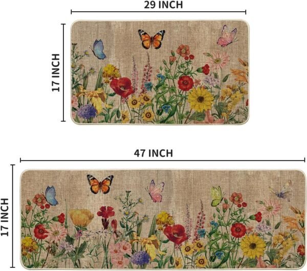 Buy affordable Artuido Mode Wood Flowers Butterfly Spring Kitchen Mat Set 2, Seasonal Home Decoration Low Profile Kitchen Rug for Floors - 17x29 and 17x47inch - Image 7