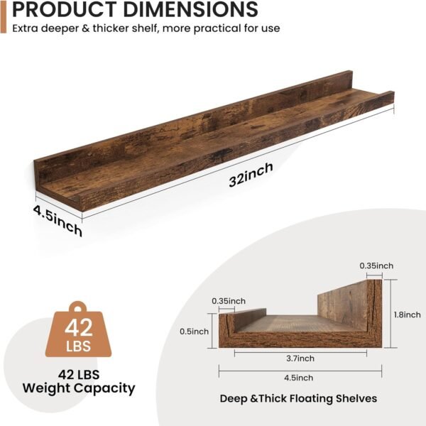 Explore the best Fun Memories Picture Shelf Shelf 2, 32 inch Rustic Wall Mounted Floating Shelf and Lips for Lips - Image 4