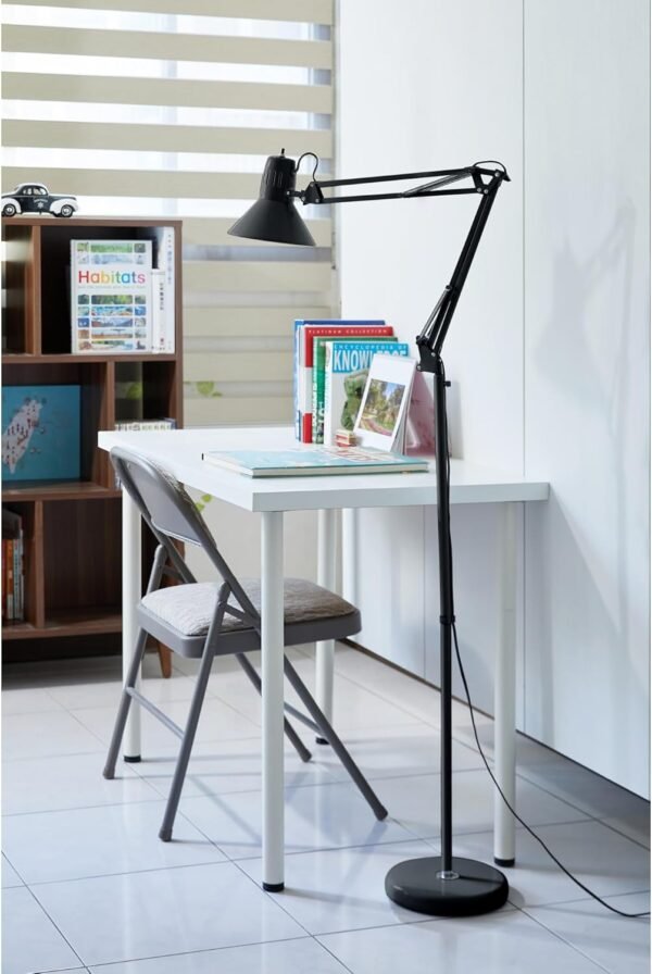 Order recommended Bositch Office VLF100F Swing Arm Metal Floor Lamp, Height 72" Multi-Joint Adjustment, Replaceable LED Bulb (VLF), Black - Image 8