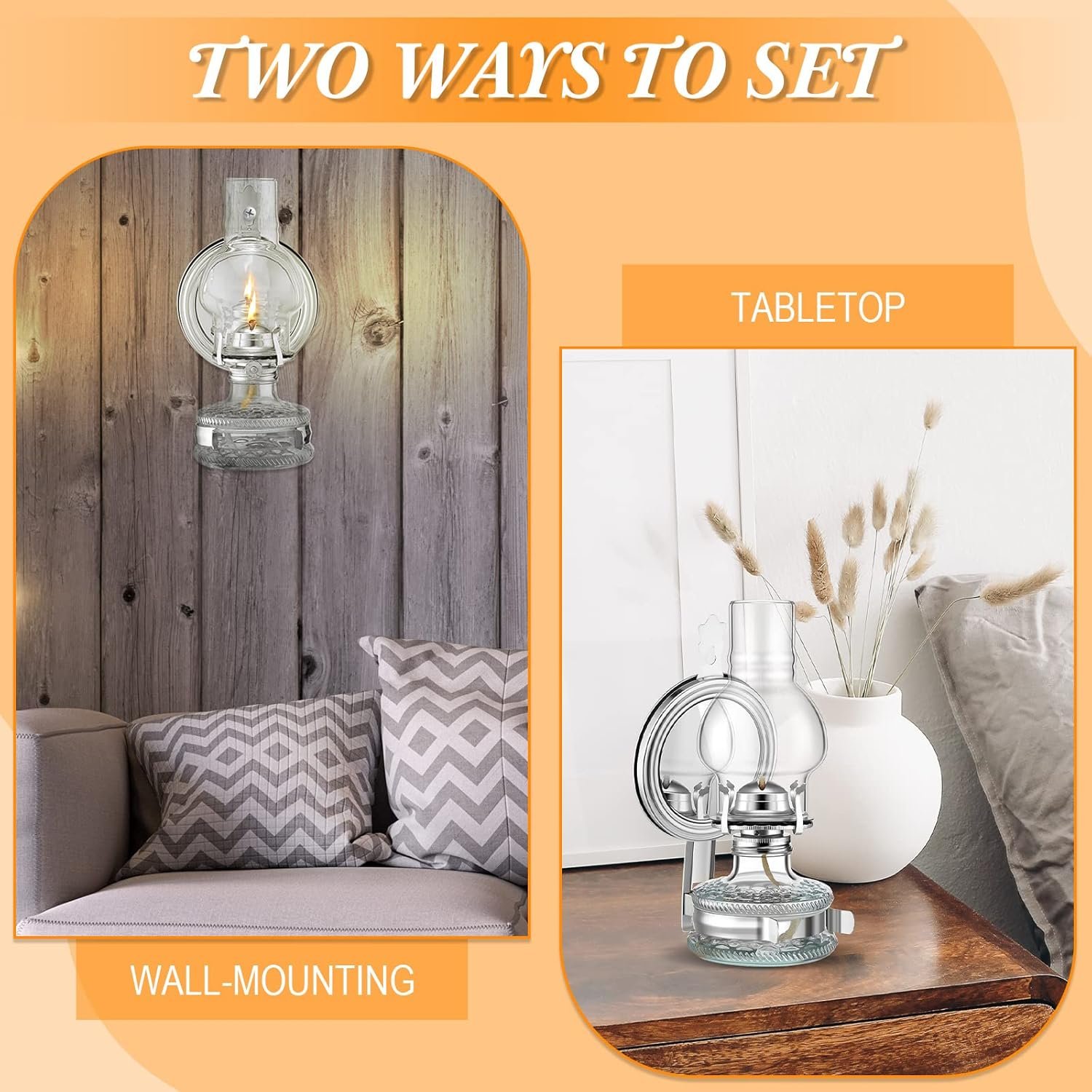 Buy high-quality YEXIYA 2 PCS Large Kerosene Lamplayntun Chamber Oil Oil Wall Mount Vintage Glass Transparent Kerosene Lamp Rustic Indoor Home Decoration Lighting (Silver) Oil Wick - Image 3