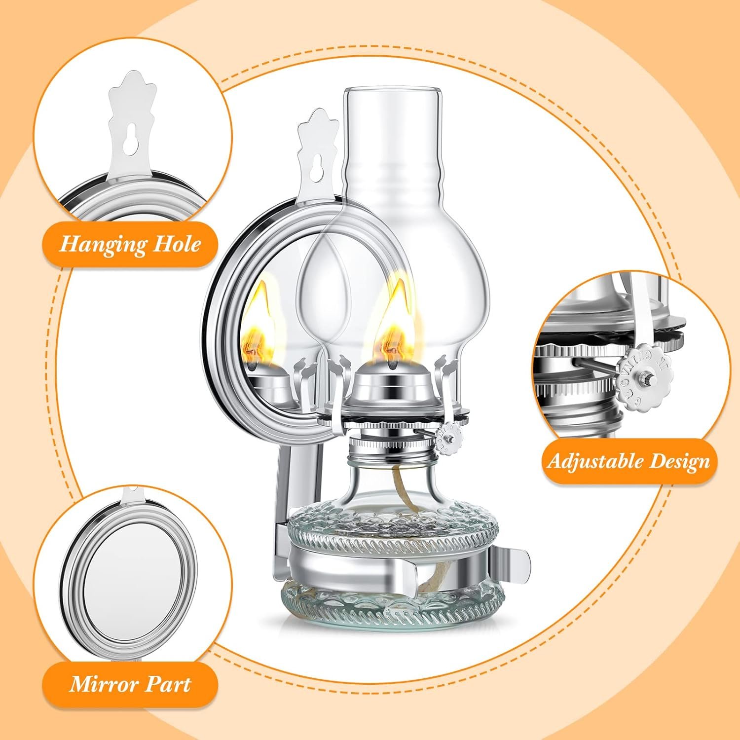 Buy high-quality YEXIYA 2 PCS Large Kerosene Lamplayntun Chamber Oil Oil Wall Mount Vintage Glass Transparent Kerosene Lamp Rustic Indoor Home Decoration Lighting (Silver) Oil Wick - Image 6