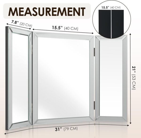 Order affordable 3-way mirror, tri-hold mirror, 3-way vanity, 3-way fold, tri-fold, braided hair, 3-way, 3-sided, 3-panel, triple, table top, bathroom, bedroom, makeup, self-hair cut, 360, 21 x 31 inch - Image 3