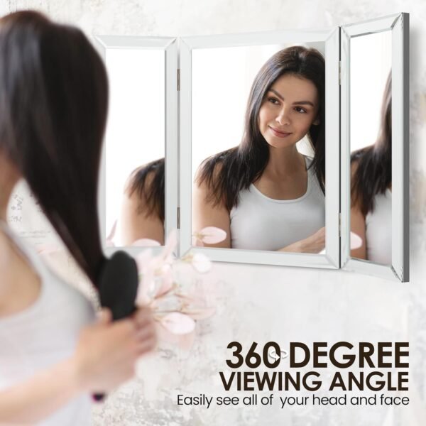 Order affordable 3-way mirror, tri-hold mirror, 3-way vanity, 3-way fold, tri-fold, braided hair, 3-way, 3-sided, 3-panel, triple, table top, bathroom, bedroom, makeup, self-hair cut, 360, 21 x 31 inch - Image 4