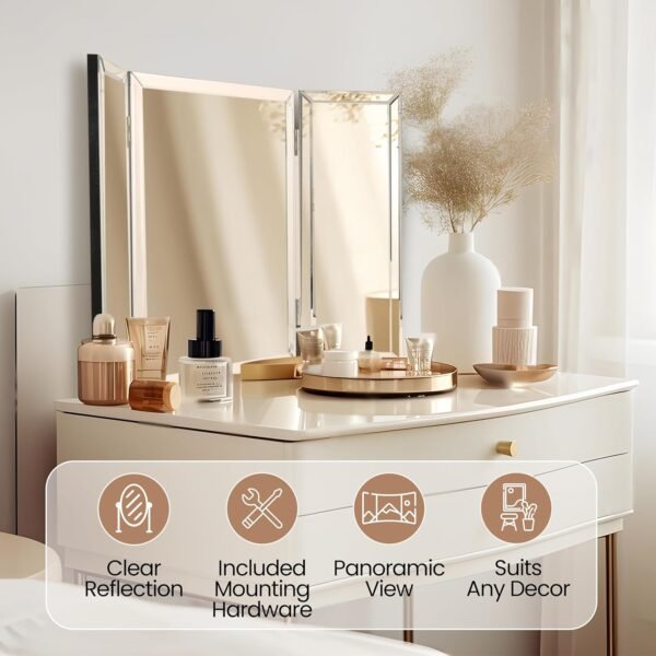 Order affordable 3-way mirror, tri-hold mirror, 3-way vanity, 3-way fold, tri-fold, braided hair, 3-way, 3-sided, 3-panel, triple, table top, bathroom, bedroom, makeup, self-hair cut, 360, 21 x 31 inch - Image 5
