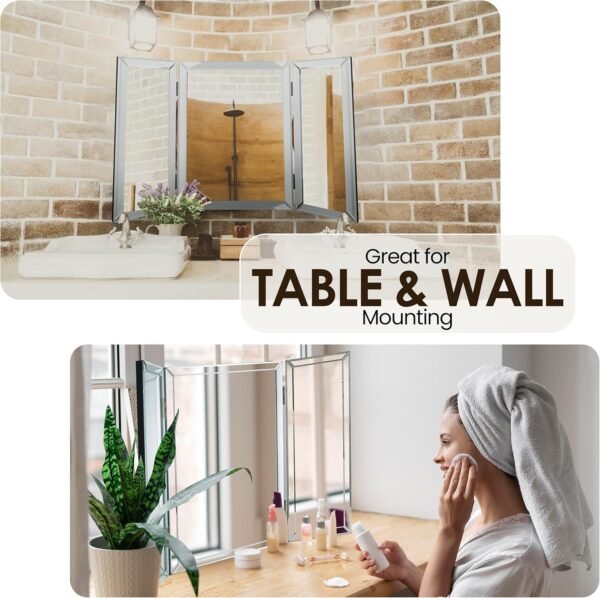 Order affordable 3-way mirror, tri-hold mirror, 3-way vanity, 3-way fold, tri-fold, braided hair, 3-way, 3-sided, 3-panel, triple, table top, bathroom, bedroom, makeup, self-hair cut, 360, 21 x 31 inch - Image 7