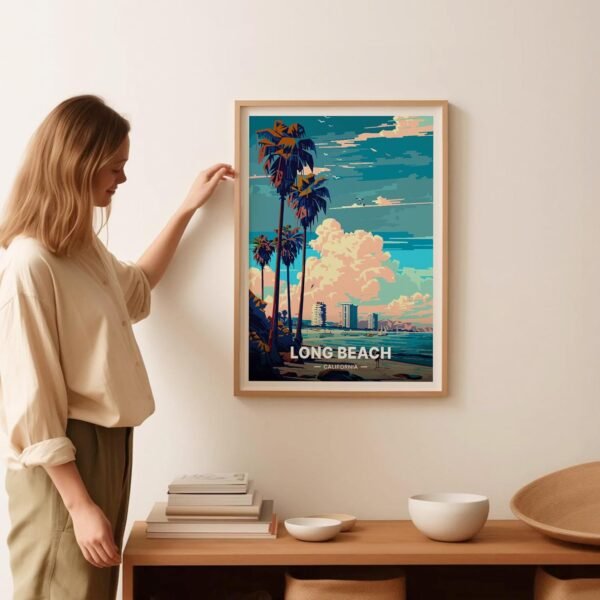 Buy affordable California Long Beach Travel Poster, Wall Art Decoration, Cityscape Illustration, Art Enthusiast Gift, Home Decoration Ideas - Image 3