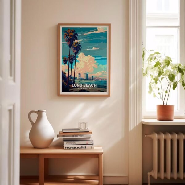 Buy affordable California Long Beach Travel Poster, Wall Art Decoration, Cityscape Illustration, Art Enthusiast Gift, Home Decoration Ideas - Image 5