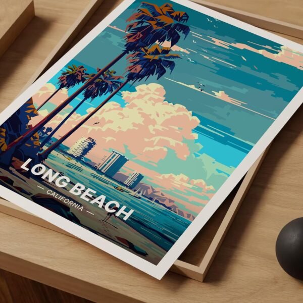 Buy affordable California Long Beach Travel Poster, Wall Art Decoration, Cityscape Illustration, Art Enthusiast Gift, Home Decoration Ideas - Image 6