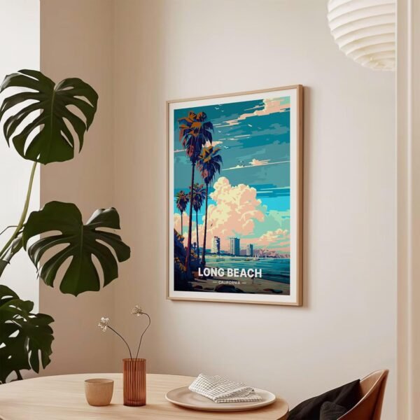 Buy affordable California Long Beach Travel Poster, Wall Art Decoration, Cityscape Illustration, Art Enthusiast Gift, Home Decoration Ideas - Image 8