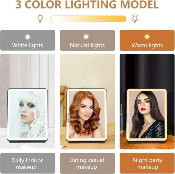 Order the best Remarkable Portable Travel Mirror Make-up Mirror with 72 LED Lights, Touch Screen 3 Color Dimmer, Ultra Thin, 2000 MAH USB Rechargeable Foldable Cosmetic Mirror (Black) - Image 5