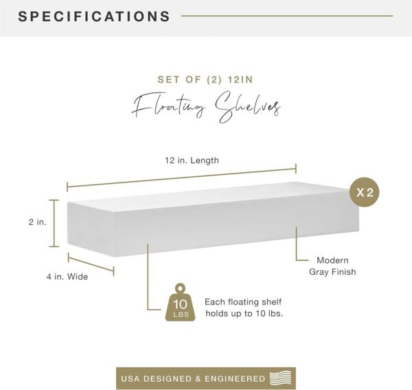 Grab the best MCS Floating Shelf, Room Decoration Wooden Shelf, Gray, 12 x 4 inch, Set of 2 - Image 3