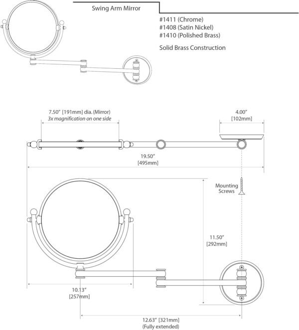 Order recommended GATCO 1408 14 inch swing arm extents, wall mount mirror with satin nickel - Image 5