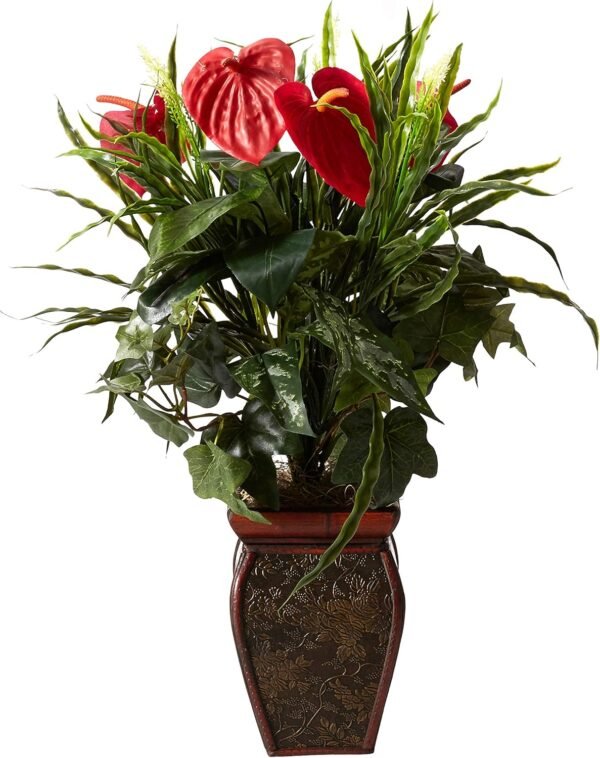 Explore high-quality Decorative vases with silk plants almost natural mixed greens and anthurium - Image 3