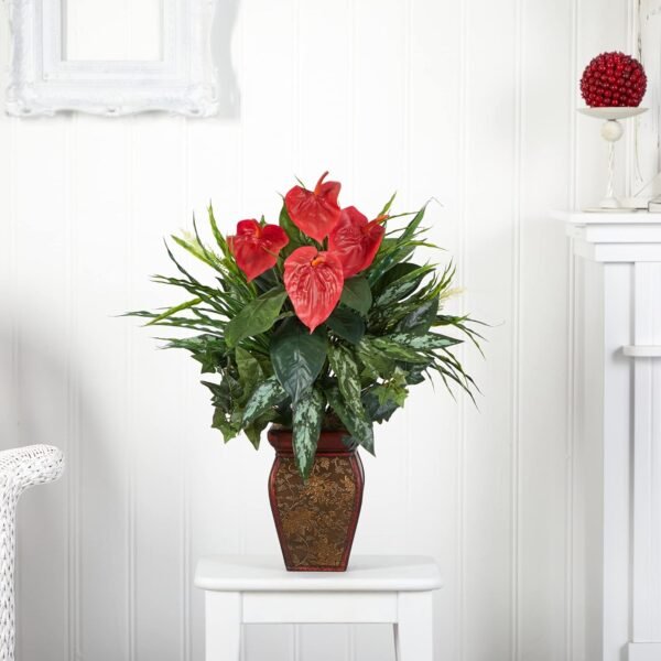 Explore high-quality Decorative vases with silk plants almost natural mixed greens and anthurium - Image 6