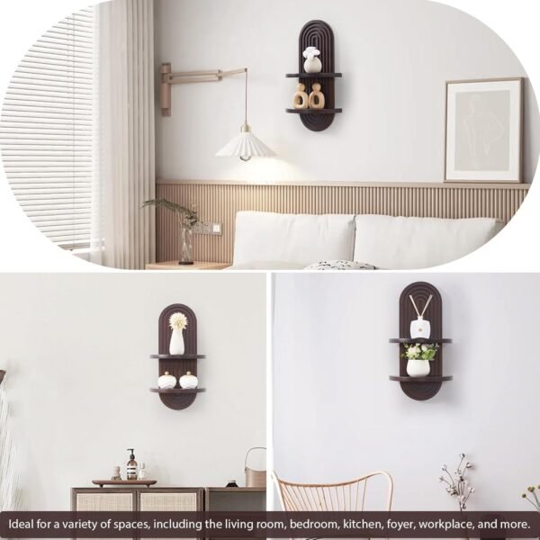 Order high-quality Arched Wood Design Free Ho Exposure Wall Shelf Mid Century Rainbow Decoration Floating Shelf For Home Bedroom Living Room Nurse Office Dark Brown - Image 7