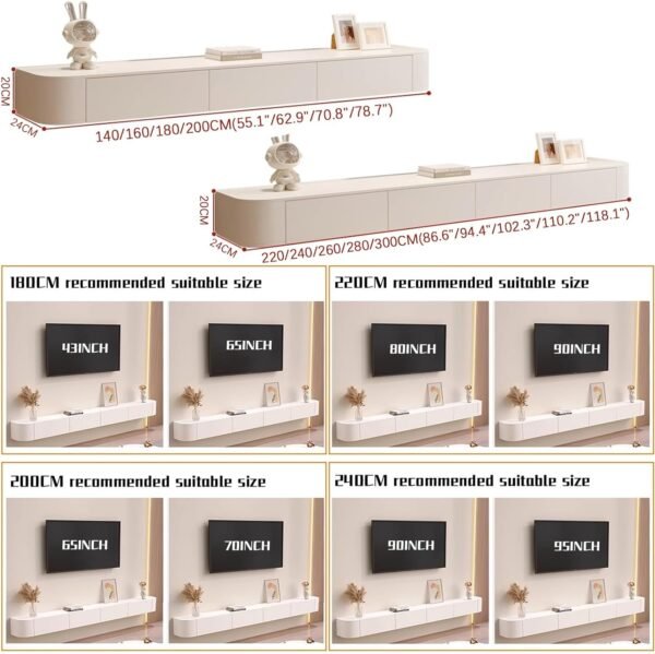 Explore affordable Wall-mounted floating TV stand, 160cm media console with cable management, latest storage shelves for living room and bedroom, stylish wood design, space-saving solution - Image 3