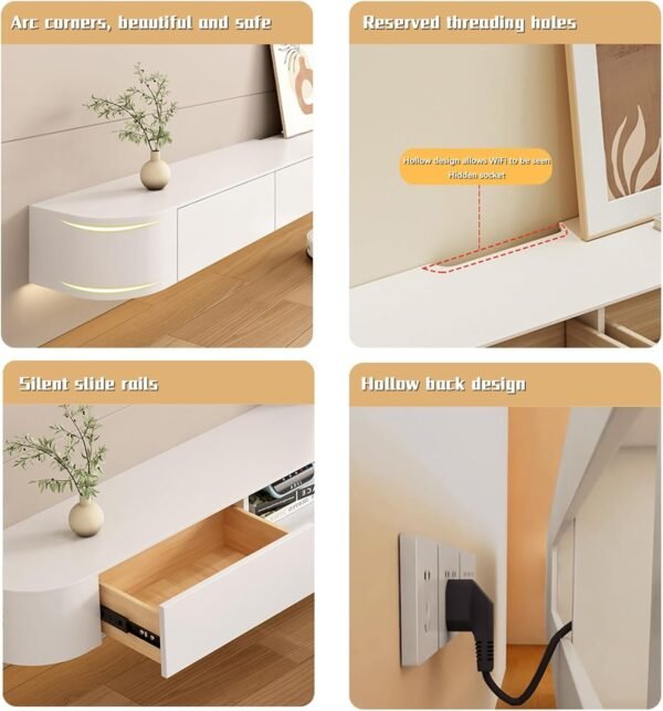 Explore affordable Wall-mounted floating TV stand, 160cm media console with cable management, latest storage shelves for living room and bedroom, stylish wood design, space-saving solution - Image 5