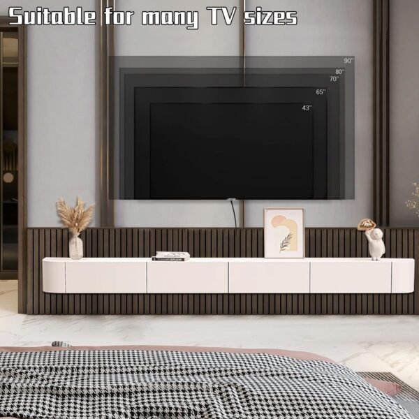 Explore affordable Wall-mounted floating TV stand, 160cm media console with cable management, latest storage shelves for living room and bedroom, stylish wood design, space-saving solution - Image 7