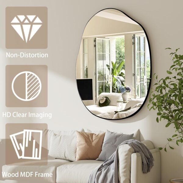 Explore affordable Harritpure Irregular Wall Mirror 24"x32" Black Asymmetric Bathroom Mirror Wood Framed Modern Decorative Vanity Mirror Living Room Entrance for Living Room - Image 4