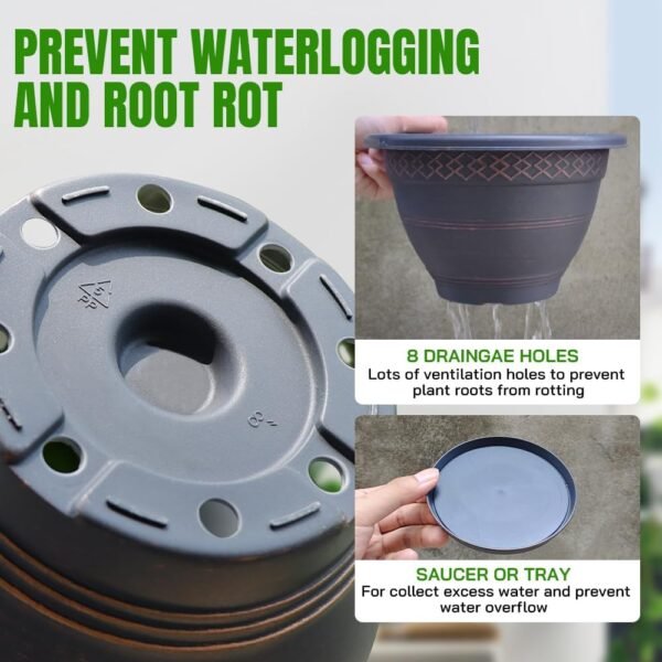Grab the best 10 inch 4 pack large plant pot, plastic flower pot for outdoor and outdoor use, drain holes and saucers, plaid pattern APLANRS garden pot for herbs - Image 3
