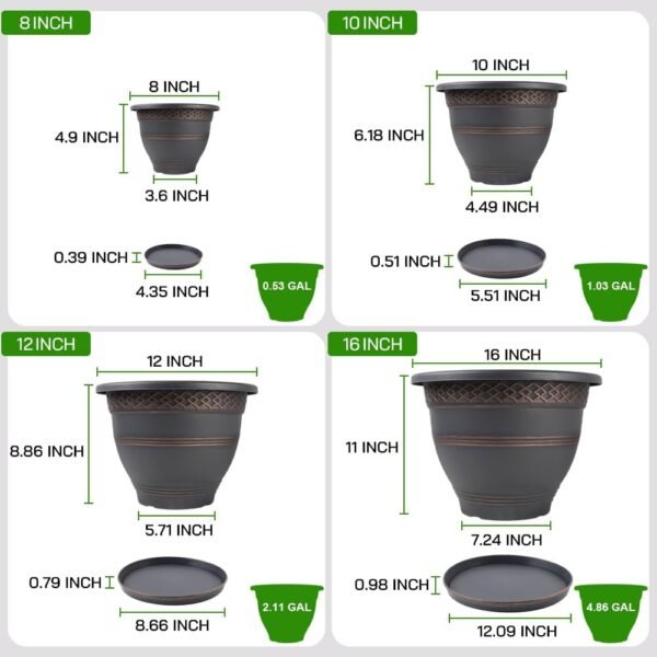 Grab the best 10 inch 4 pack large plant pot, plastic flower pot for outdoor and outdoor use, drain holes and saucers, plaid pattern APLANRS garden pot for herbs - Image 5