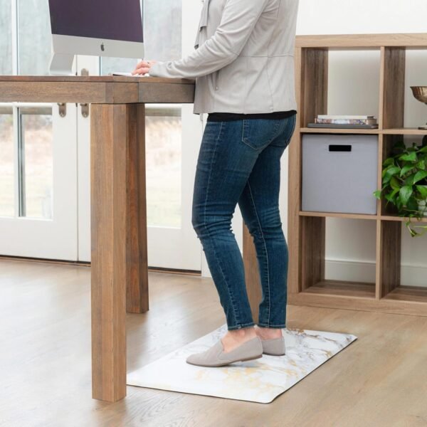 Grab affordable Home Dynamics Cozy Modern Marble Runner Antifatig Kitchen Mat, Non-slip Floor Mat, Padded Standing Desk Mat, Gold/White, 17.5"x55" - Image 7