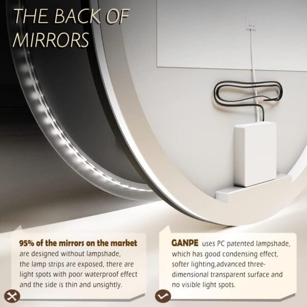 Grab the best LED Sensor Mirror, Round Human Body Induction, Black Frame Vanity Mirror, Dim Fog IP44 Waterproof Wall Mount Mirror with Light (28"L x 28" w) - Image 6