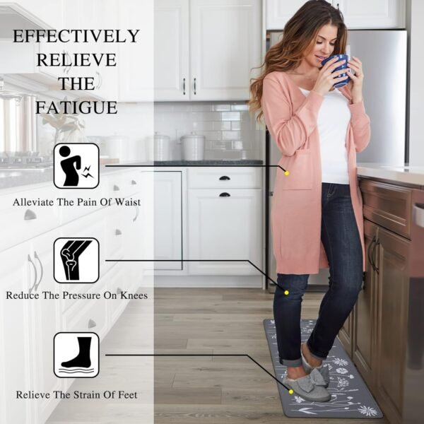 Grab recommended Rempry 2 PCS Kitchen Rug and Mat, Anti-fatigue Floor Mat with Cushion, PVC Non-Slip Waterproof Kitchen Rug Set Kitchen, Office, Sink 17"x47"+17"x29" (Grey) - Image 5