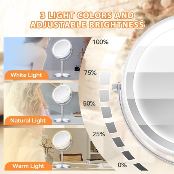 Grab affordable Miyadiva Lighted Makeup Mirror, 20x Magnification Mirror, 20x/1x Magnification, 360° Rotation, 3 Color Brightness Adjustable Vanity Mirror 42 LED, 2000mah - Image 4