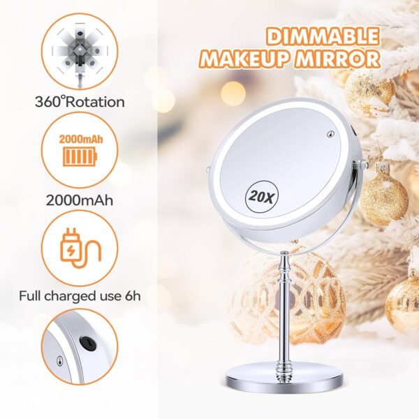 Grab affordable Miyadiva Lighted Makeup Mirror, 20x Magnification Mirror, 20x/1x Magnification, 360° Rotation, 3 Color Brightness Adjustable Vanity Mirror 42 LED, 2000mah - Image 5