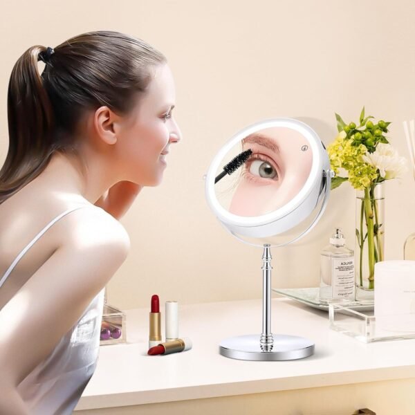 Grab affordable Miyadiva Lighted Makeup Mirror, 20x Magnification Mirror, 20x/1x Magnification, 360° Rotation, 3 Color Brightness Adjustable Vanity Mirror 42 LED, 2000mah - Image 8