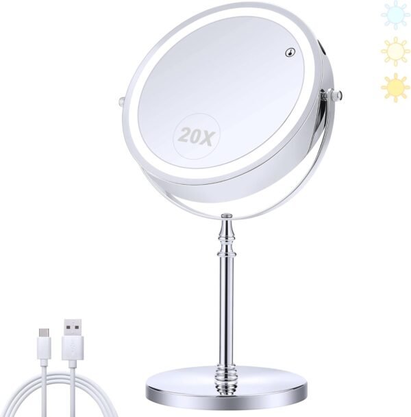 Grab affordable Miyadiva Lighted Makeup Mirror, 20x Magnification Mirror, 20x/1x Magnification, 360° Rotation, 3 Color Brightness Adjustable Vanity Mirror 42 LED, 2000mah - Image 9