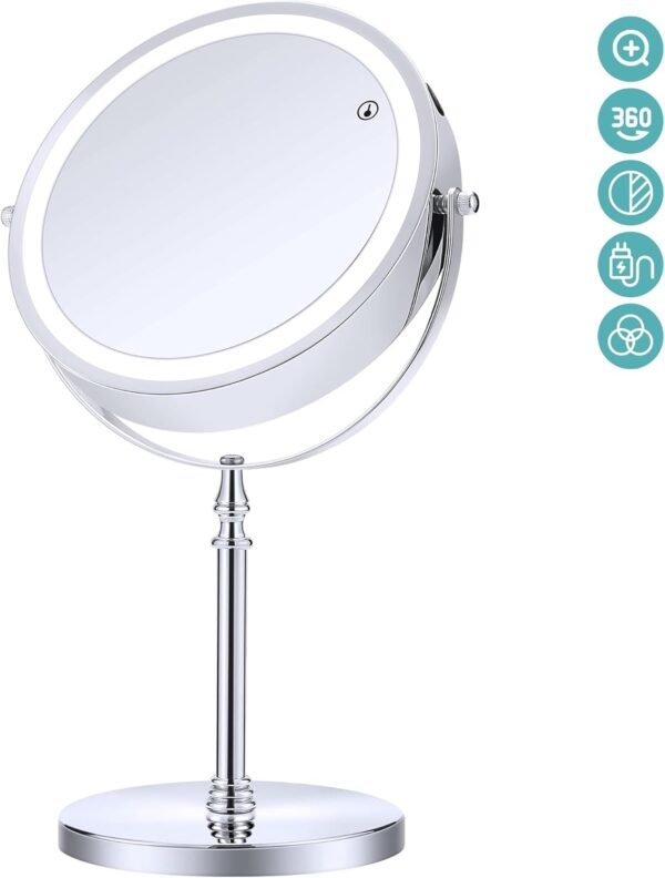 Grab affordable Miyadiva Lighted Makeup Mirror, 20x Magnification Mirror, 20x/1x Magnification, 360° Rotation, 3 Color Brightness Adjustable Vanity Mirror 42 LED, 2000mah - Image 10