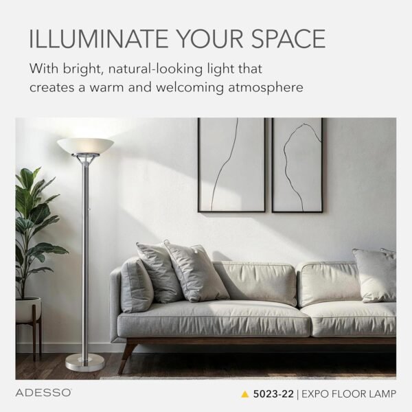 Explore high-quality Ades Sofloor Lamp with Brushed Steel and Chrome Finish - Perfect lighting for bedroom, living room, and corner decoration - Image 3