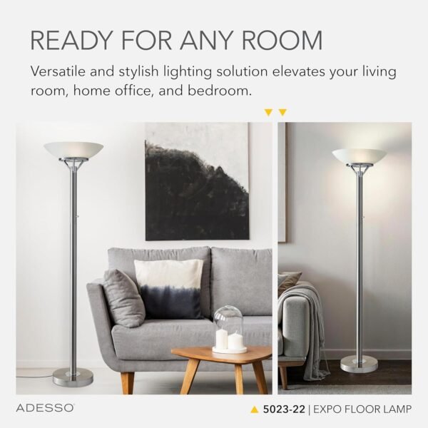 Explore high-quality Ades Sofloor Lamp with Brushed Steel and Chrome Finish - Perfect lighting for bedroom, living room, and corner decoration - Image 4