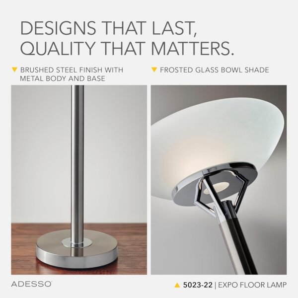 Explore high-quality Ades Sofloor Lamp with Brushed Steel and Chrome Finish - Perfect lighting for bedroom, living room, and corner decoration - Image 5