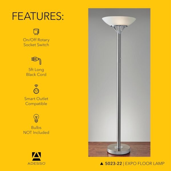 Explore high-quality Ades Sofloor Lamp with Brushed Steel and Chrome Finish - Perfect lighting for bedroom, living room, and corner decoration - Image 6