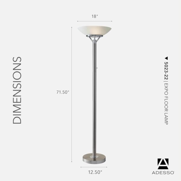 Explore high-quality Ades Sofloor Lamp with Brushed Steel and Chrome Finish - Perfect lighting for bedroom, living room, and corner decoration - Image 7