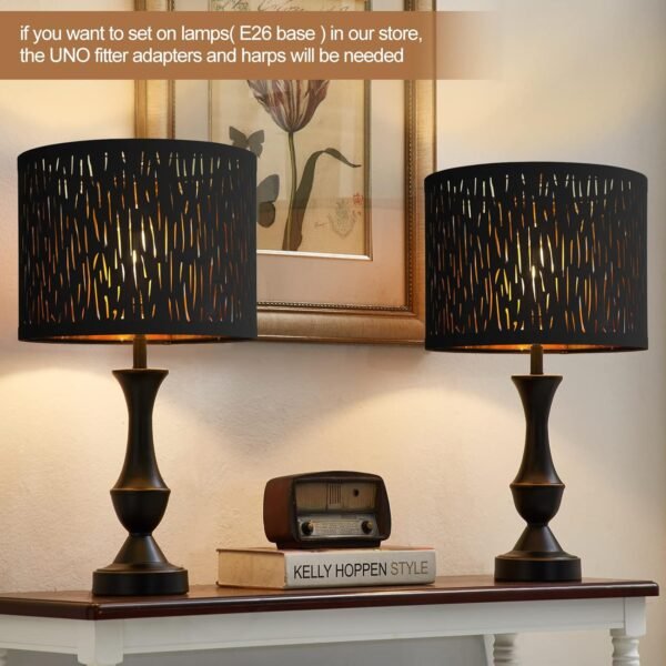 Order affordable Set of Luvkczc Black Lampshade 2, Drum with Hollow Carving Design, 12.7'' x 10 inch, for Table Lamp, Floor Pandan Light, Lampshade Harp Holder (2TL-31005H) - Image 3