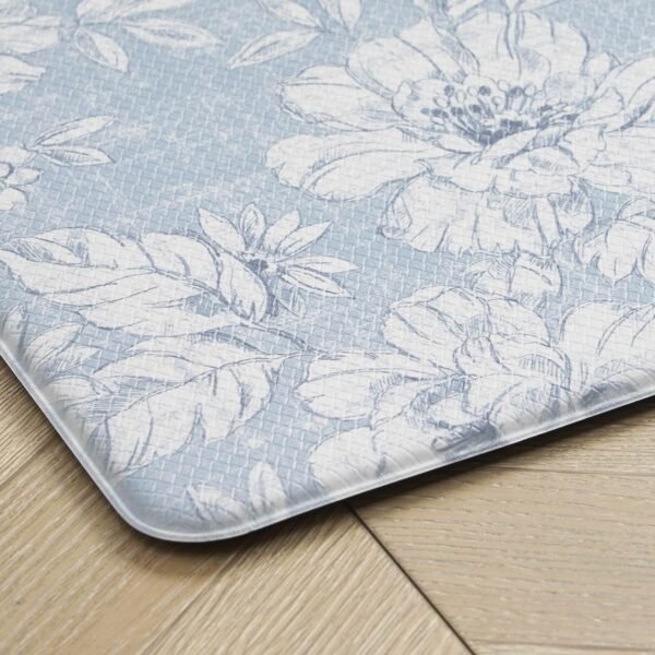 Explore the best Laura Ashley-Anti-Fatigue Kitchen Mat, Iris Floral Design, Stain, Water & Fade Resistant, Cooking & Standing Relief, Non-Slip Backing, 2 Piece Set: 17.5"x60"/17.5"x28" Light Blue Iris - Image 7