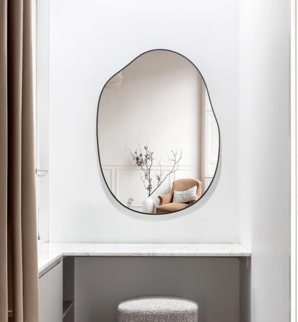 Order the best 24"x32" Irregular Black Oval Bathroom Mirror Asymmetric Aesthetic Framed Vanity Mirror For Living Room Bedroom Entrance - Image 7
