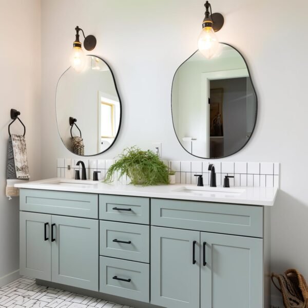 Order the best 24"x32" Irregular Black Oval Bathroom Mirror Asymmetric Aesthetic Framed Vanity Mirror For Living Room Bedroom Entrance - Image 9