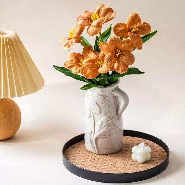 Explore affordable Small White Ceramic Vase Modern Wabi Sabi Ceramic Flower Vase, Unique Art Family for Flowers with Handle, Handmade Free Hoh for Home Decoration - Image 4
